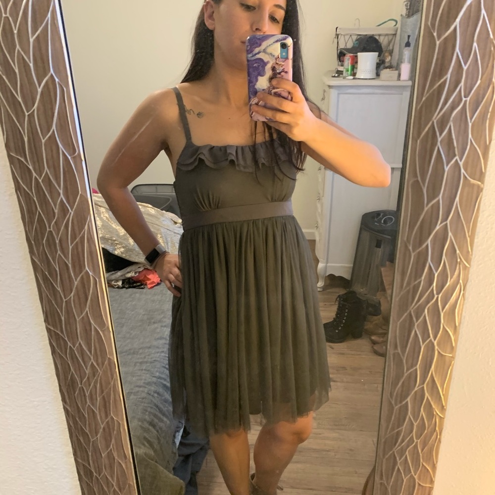 Grey sheer ruffle dress